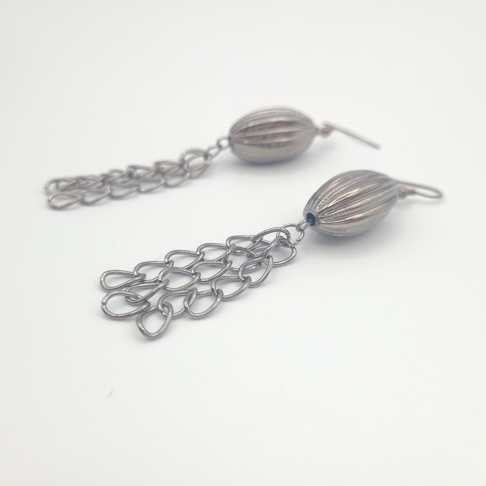 Vintage Silver Tone Chain Fringe Dangle Earrings - Picture 3 of 6